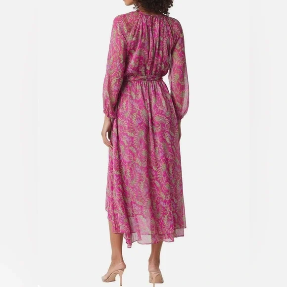 MISA Los Angeles Leila Fuchsia Paisley Chiffon Midi Dress | XS (Fits Small) - Picture 4 of 8